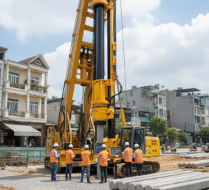 Thi cong ep coc be tong Ha Noi